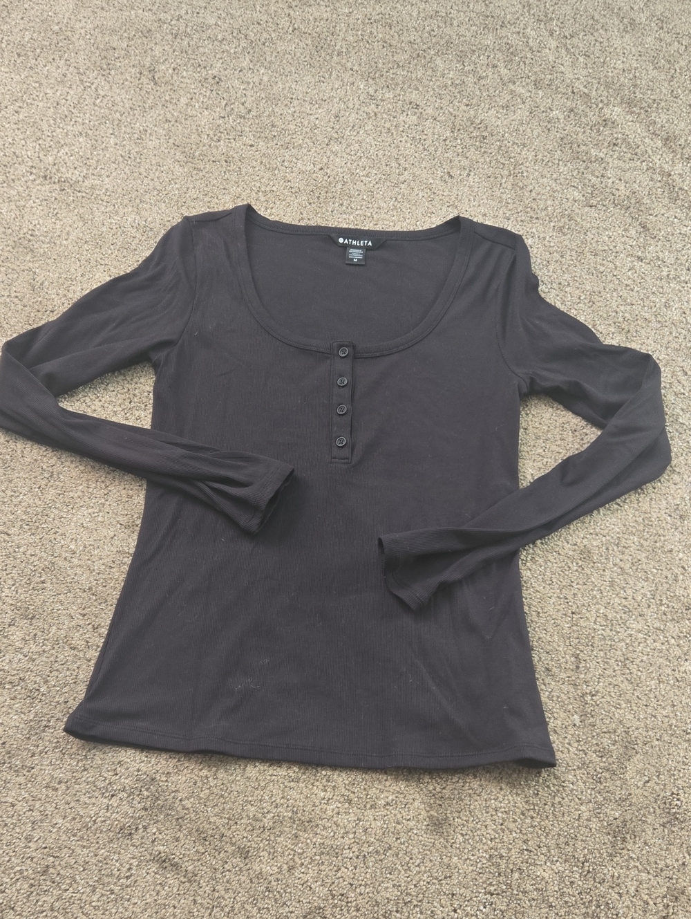Athleta Black Long‑Sleeve Modal Henley – Size M – Great Condition